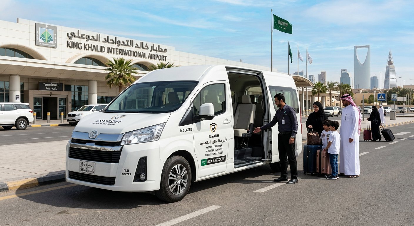 14 Seater Toyota Hiace High Roof Van Rental Riyadh - High Roof 14 passengers USB charging luggage roof - Professional driver fuel toll included - Riyadh fleet